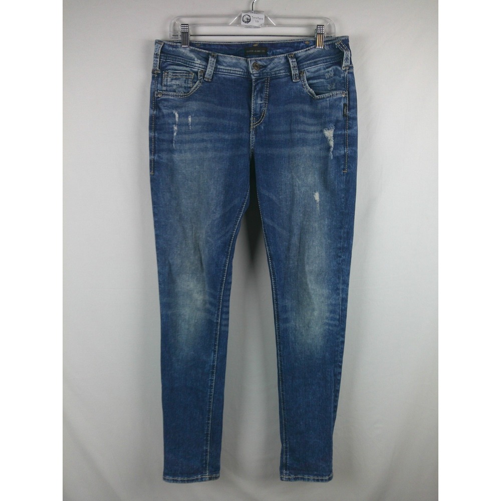 GUC Silver Jeans Co Girlfriend Skinny Distressed Jeans Womens Size W30 L29